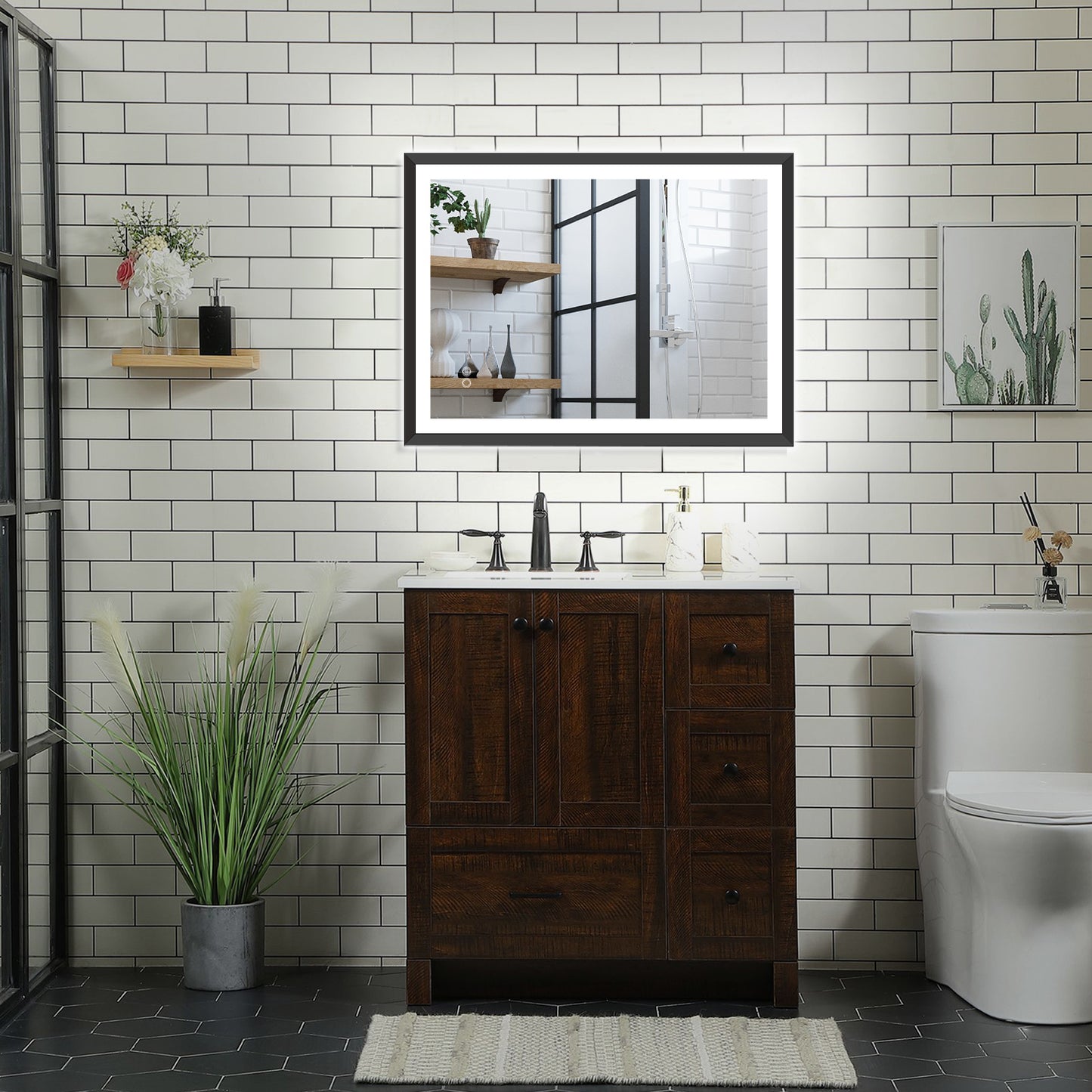 4 Size LED Bathroom Mirror; Backlit and Front Lighted Mirror for Bathroom; Wall Mounted Bathroom Vanity Framed Mirror Includes Dimmer; ; Defogger; Vertical / Horizontal