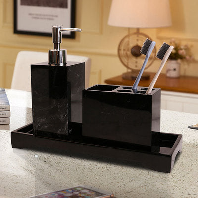 Marble Pattern Tray Resin Bathroom Accessories Set