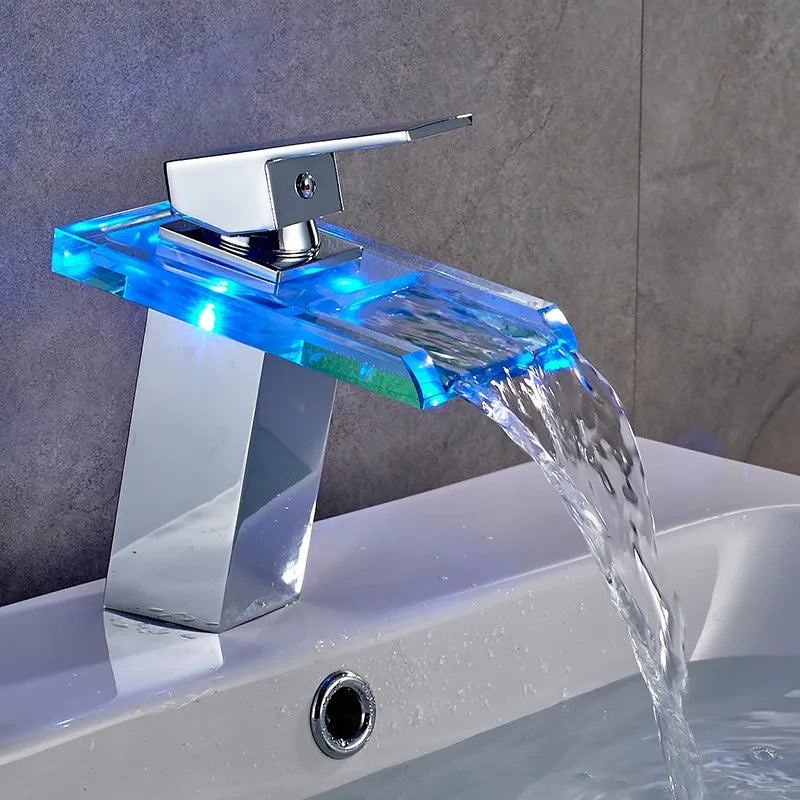 LED Bathroom  Faucet Waterfall Brass Basin Faucet Deck Mounted Sink