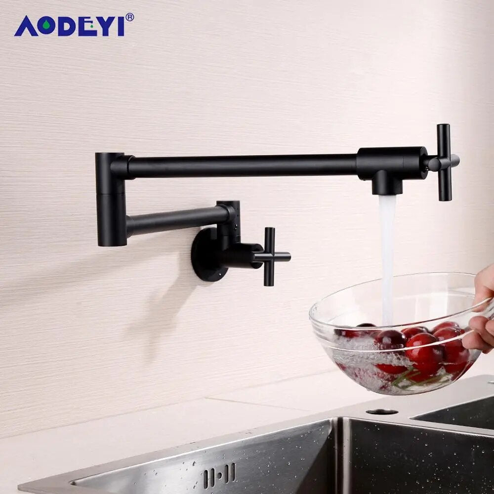 Wall Mount Pot filler Sink Taps Swinging spout Faucet For Kitchen gourmet Sinks faucets Single Cold Sink spigots Brush Black tap