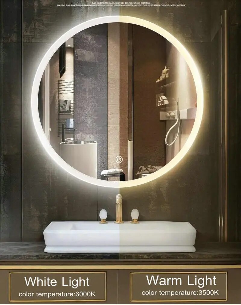 60cm 80cm 23.62" 31.5“ LED Lights High Quanlity Reflection Frameless Silver Mirror Anti Frog Demist Round Bathroom Mirror