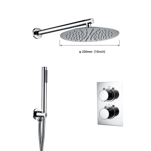 Thermostatic Control Mixing Bathroom Faucet BrushedShower Set 2 Dial 2 Way Diverter Valve Smesiteli Rainshwoer