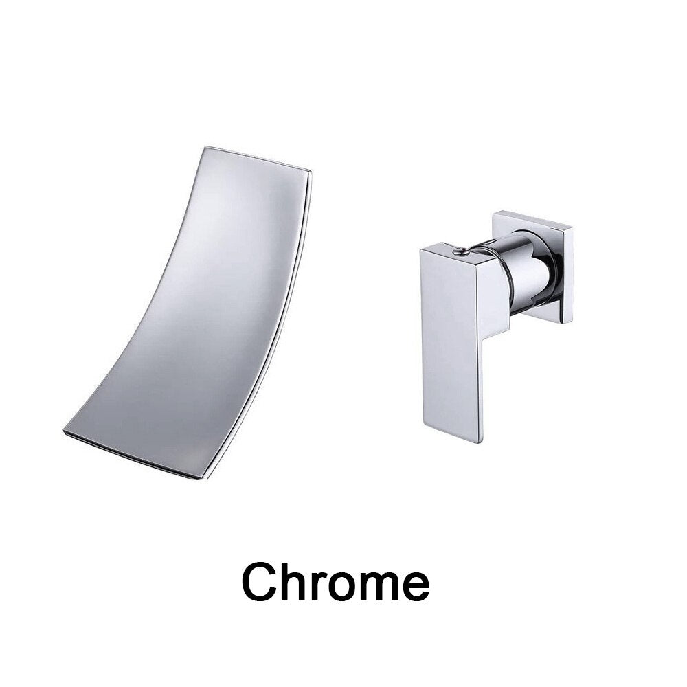 Gold &amp; Black Separated Bathroom Sink Faucet Wall Mounted Waterfall Style Hot &amp; Cold Basin Water Mixer Chrome Tap