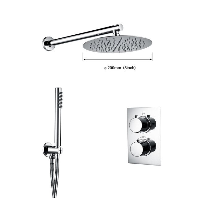 Thermostatic Control Mixing Bathroom Faucet BrushedShower Set 2 Dial 2 Way Diverter Valve Smesiteli Rainshwoer