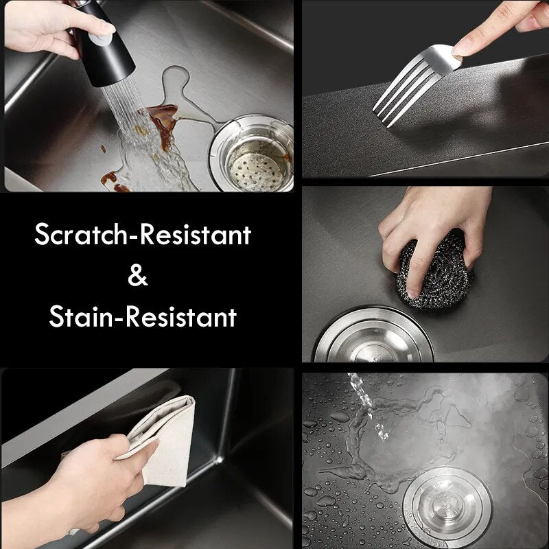 Stainless Steel Kitchen Sink Topmount Single Bowl DarkGray Wash Basin For Home Fixture With Kitchen Faucet Drain Accessories