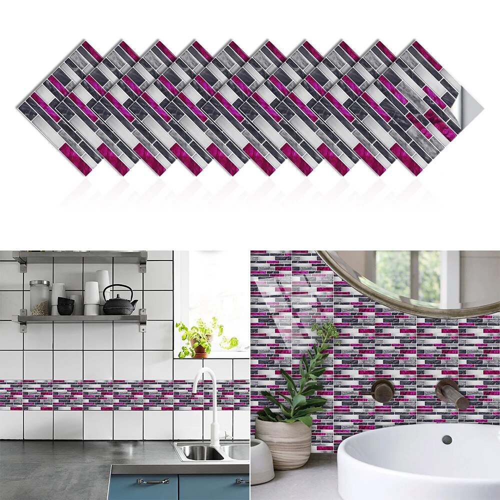 Flat Marble Mosaic Embossing Tiles Sticker Kitchen Bathroom Wall Decals Peel & Stick Waterproof Tile Art Wallpaper