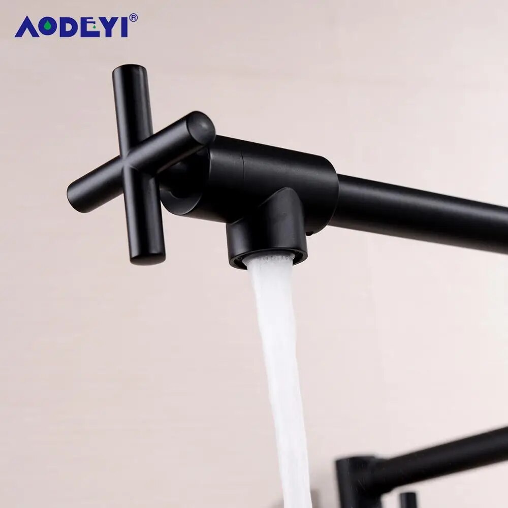 Wall Mount Pot filler Sink Taps Swinging spout Faucet For Kitchen gourmet Sinks faucets Single Cold Sink spigots Brush Black tap