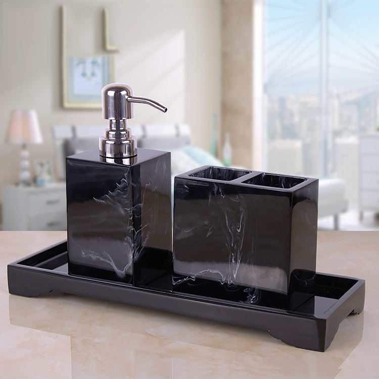 Marble Pattern Tray Resin Bathroom Accessories Set