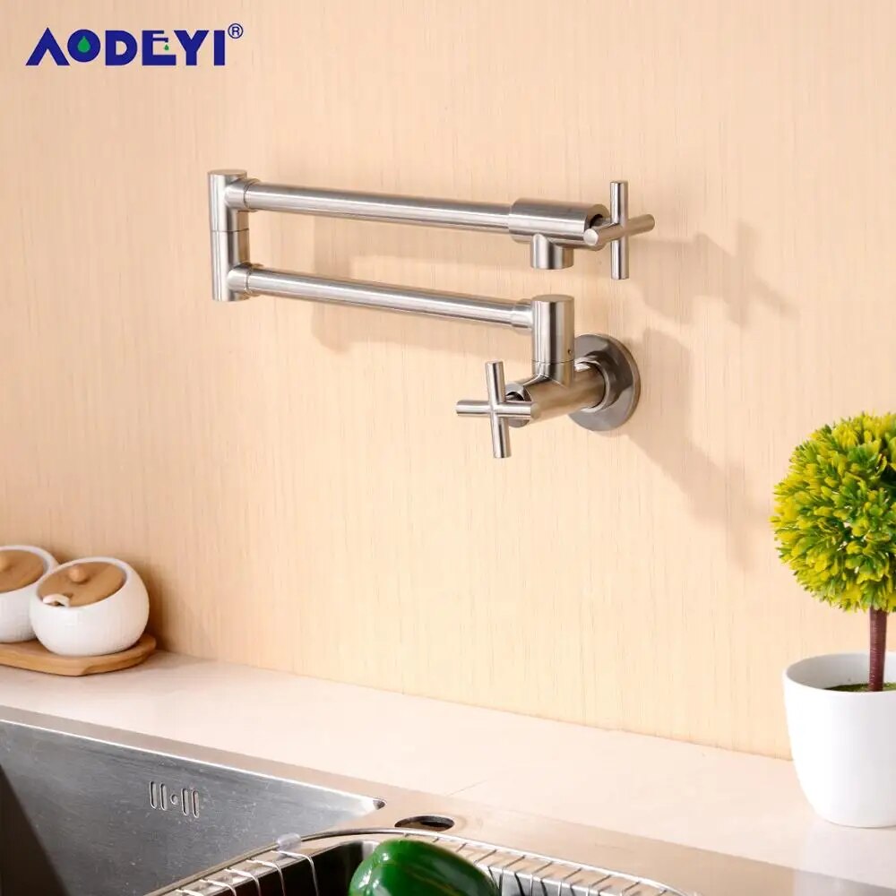 Wall Mount Pot filler Sink Taps Swinging spout Faucet For Kitchen gourmet Sinks faucets Single Cold Sink spigots Brush Black tap