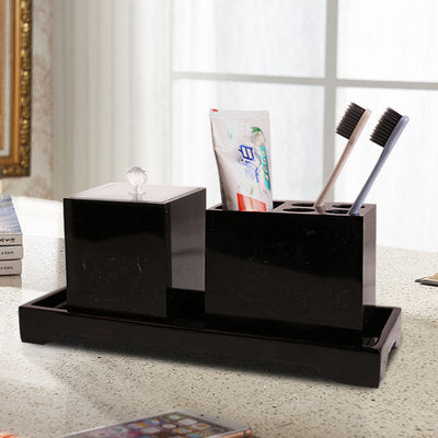 Marble Pattern Tray Resin Bathroom Accessories Set
