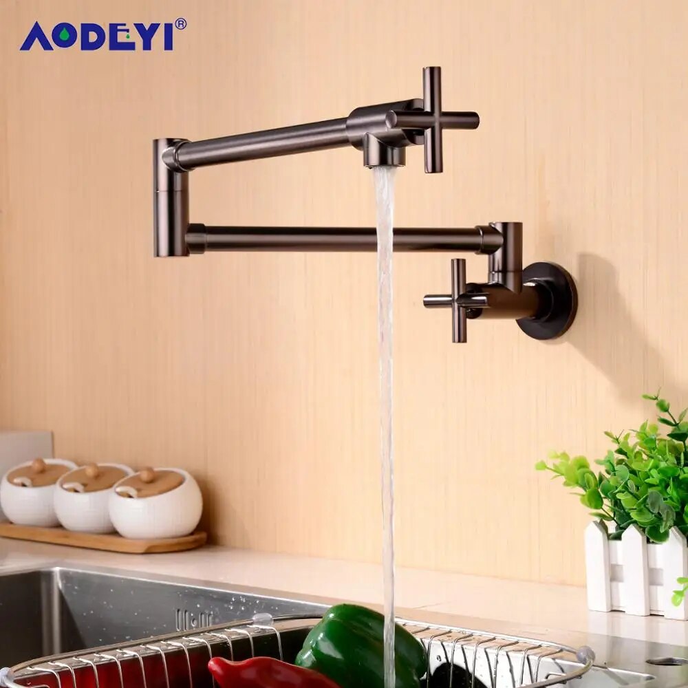 Wall Mount Pot filler Sink Taps Swinging spout Faucet For Kitchen gourmet Sinks faucets Single Cold Sink spigots Brush Black tap