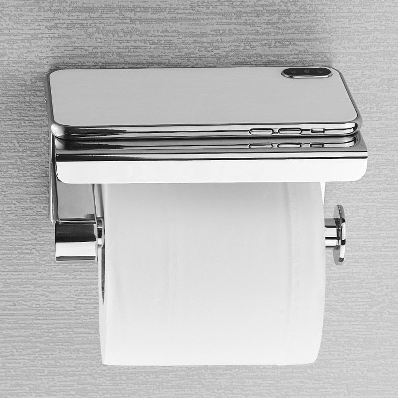 Stainless Steel Toilet Paper Holder with Phone Shelf