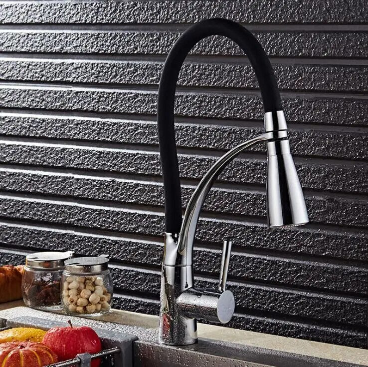 LED Kitchen Faucets with Rubber Design Chrome Mixer Faucet for KitchenSingle Handle Pull Down Deck Mounted Crane for Sinks XT-50