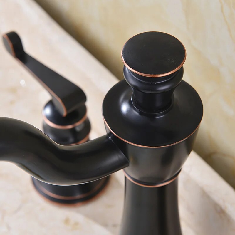 Brass Artistic Commercial Two Handle Three-Hole Oil Rubbed Bronze Bathroom Vanity Sink Faucets Bathroom Mixer tap Faucet