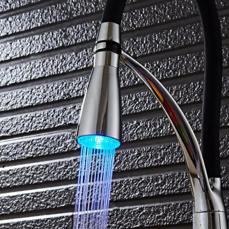 LED Kitchen Faucets with Rubber Design Chrome Mixer Faucet for KitchenSingle Handle Pull Down Deck Mounted Crane for Sinks XT-50