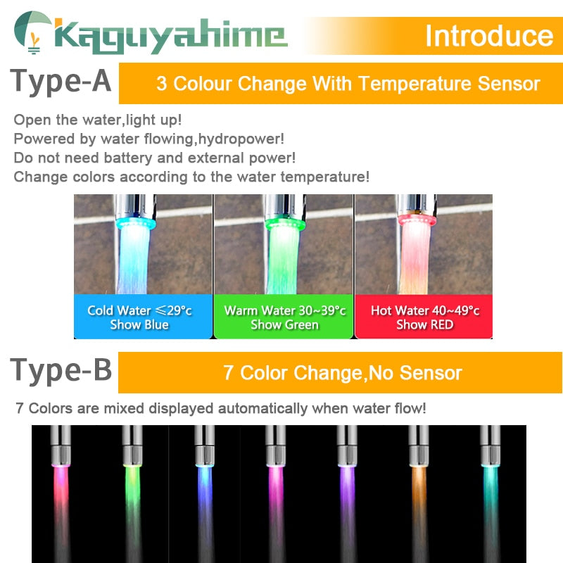 LED Faucet Illuminated Color Faucet Nozzle For Bathroom Faucet Hose Hand Shower  Sensor Kitchen Head Stainless Steel