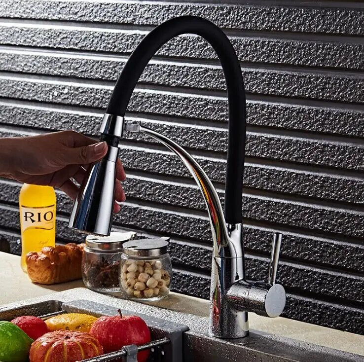LED Kitchen Faucets with Rubber Design Chrome Mixer Faucet for KitchenSingle Handle Pull Down Deck Mounted Crane for Sinks XT-50