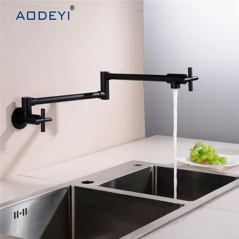 Wall Mount Pot filler Sink Taps Swinging spout Faucet For Kitchen gourmet Sinks faucets Single Cold Sink spigots Brush Black tap