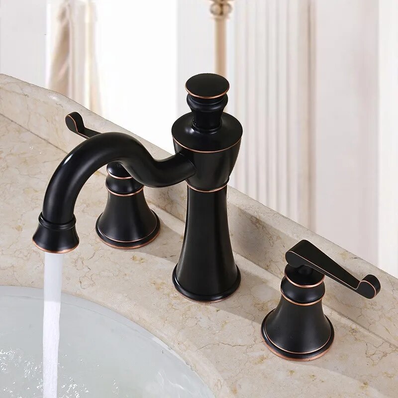 Brass Artistic Commercial Two Handle Three-Hole Oil Rubbed Bronze Bathroom Vanity Sink Faucets Bathroom Mixer tap Faucet