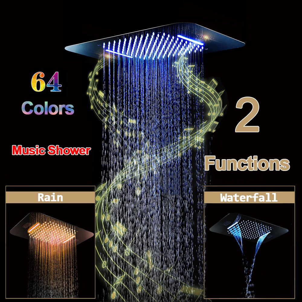 Bluetooth Music LED Shower Systems Tap Rain Shower Set Waterfall Bathroom Faucet Thermostatic Concealed Mixer Shower Head Chrome