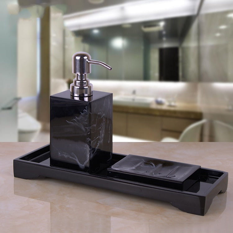 Marble Pattern Tray Resin Bathroom Accessories Set