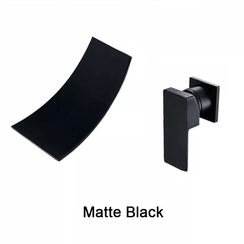 Gold &amp; Black Separated Bathroom Sink Faucet Wall Mounted Waterfall Style Hot &amp; Cold Basin Water Mixer Chrome Tap