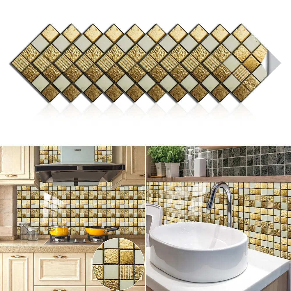 Flat Marble Mosaic Embossing Tiles Sticker Kitchen Bathroom Wall Decals Peel & Stick Waterproof Tile Art Wallpaper