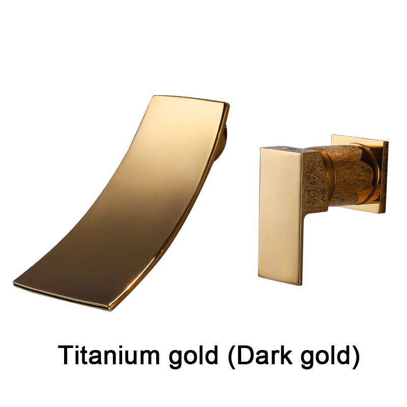 Gold &amp; Black Separated Bathroom Sink Faucet Wall Mounted Waterfall Style Hot &amp; Cold Basin Water Mixer Chrome Tap
