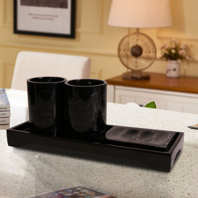 Marble Pattern Tray Resin Bathroom Accessories Set