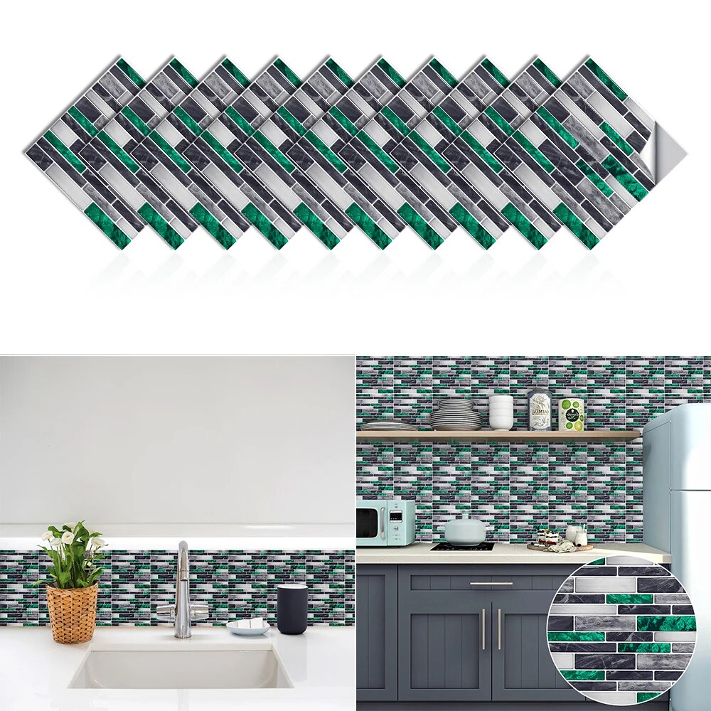 Flat Marble Mosaic Embossing Tiles Sticker Kitchen Bathroom Wall Decals Peel & Stick Waterproof Tile Art Wallpaper