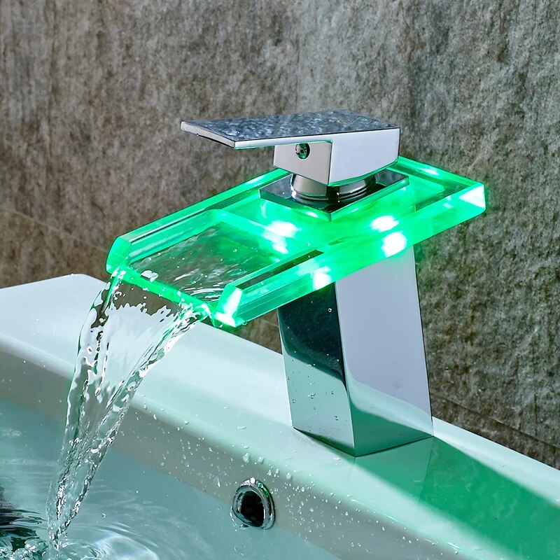 LED Bathroom  Faucet Waterfall Brass Basin Faucet Deck Mounted Sink