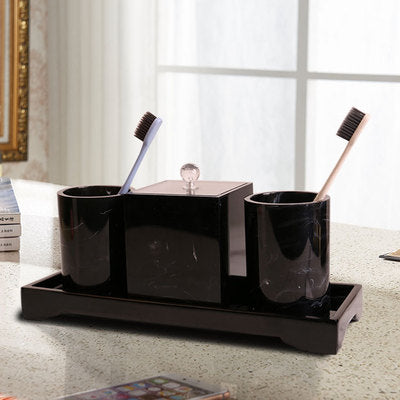 Marble Pattern Tray Resin Bathroom Accessories Set