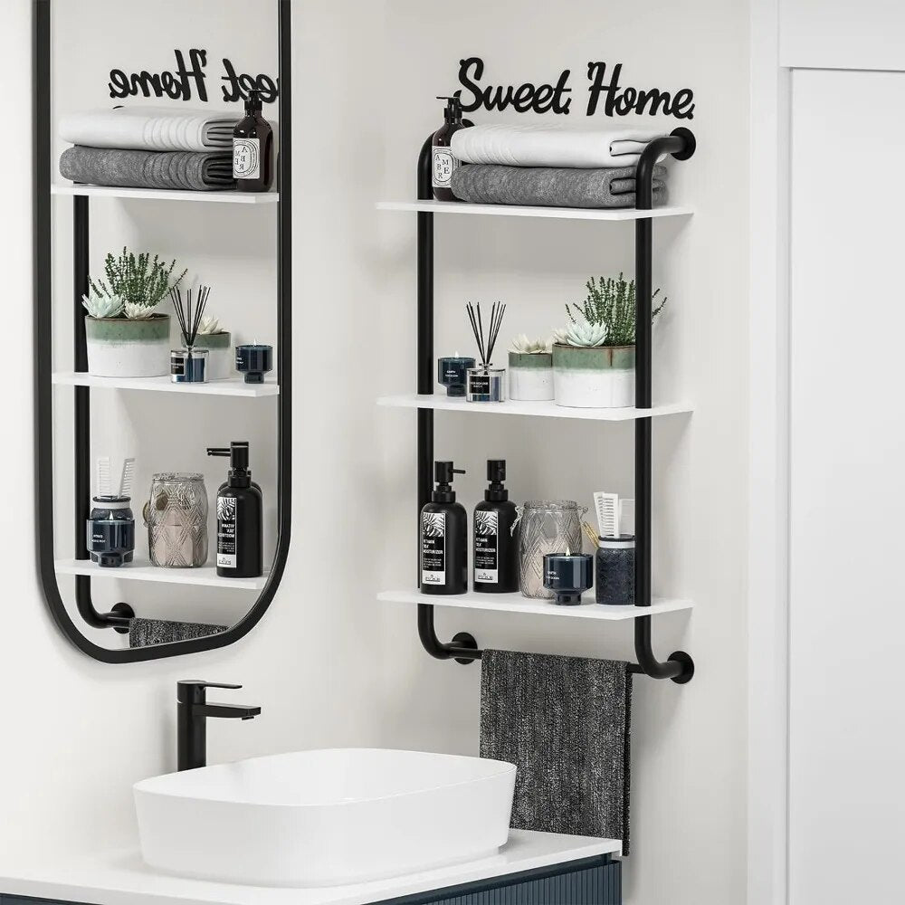 Bathroom Shelves Wall Mounted, Rustic Farmhouse Pipe Shelves, Wall Shelves Floating