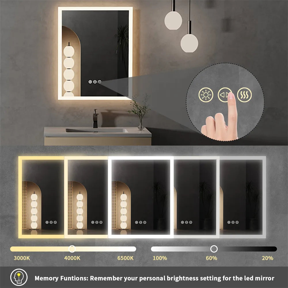 LUVODI Bathroom Mirror Wall Mounted Smart LED Backlit Touch Mirror Dimmable Defog Vanity Makeup Mirror