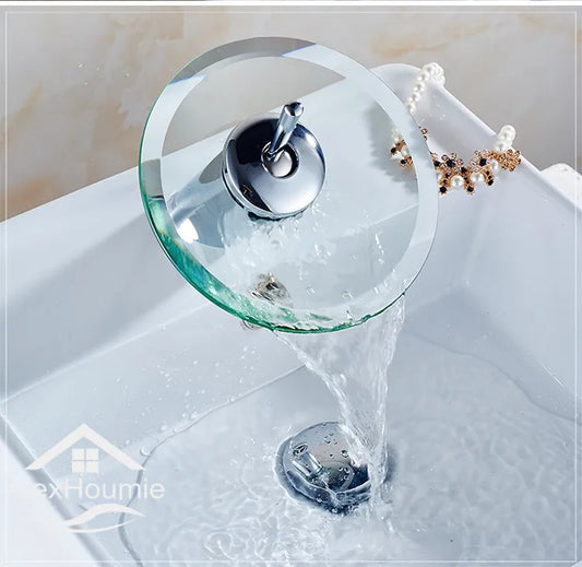 1PC Waterfall Bathroom Sink Faucet Solid Brass Glass Single Handle Single Hole Wash Basin Bathroom Faucet