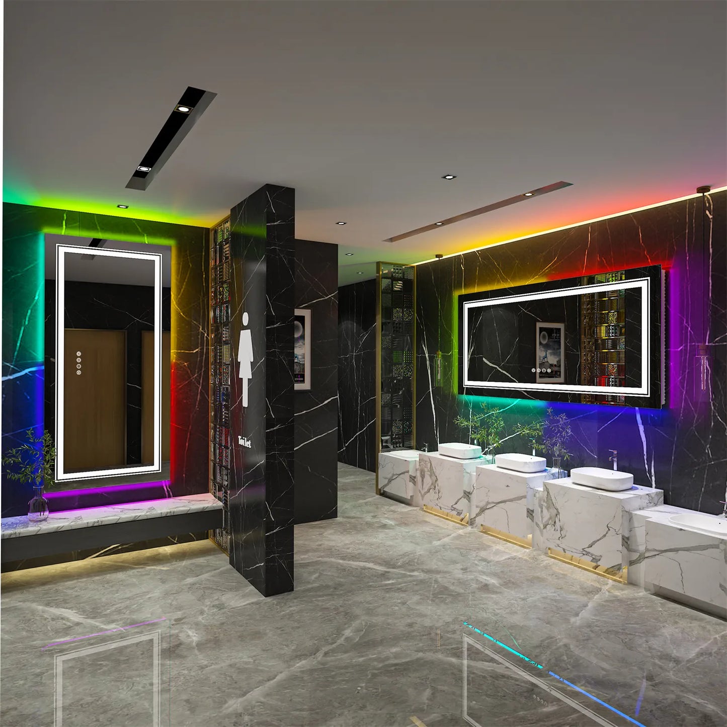 Large Bathroom LED Vanity Mirror RGB Color Changing Backlit Bathroom Mirror Shatterproof Dimmable Anti-Fog led Mirror
