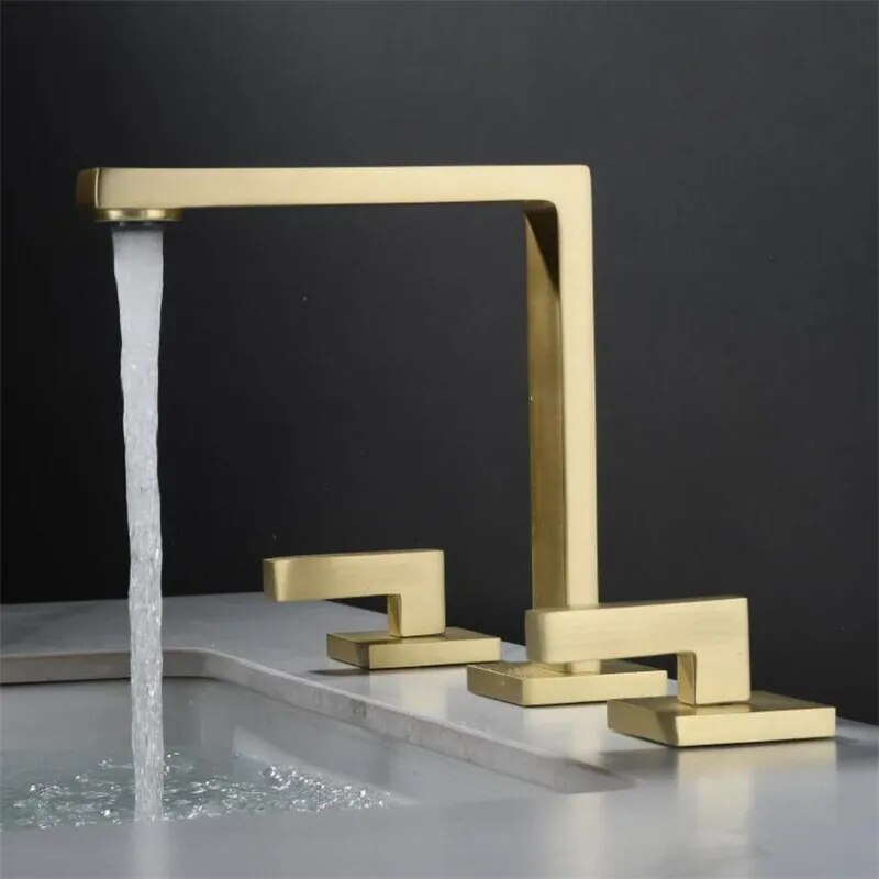 Brushed Gold Basin Faucet Total Brass Black Bathroom Faucet Antique Sink Faucets 3 Hole Hot And Cold Waterfall Faucet Water Tap