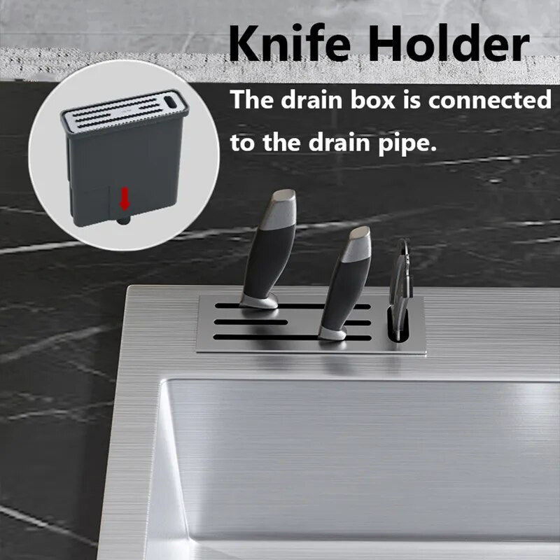 Stainless Steel Kitchen Sink Drop-in Topmount With Knife Holder 20 Gauge R10 Tight Radius Deep Single Big Bowl