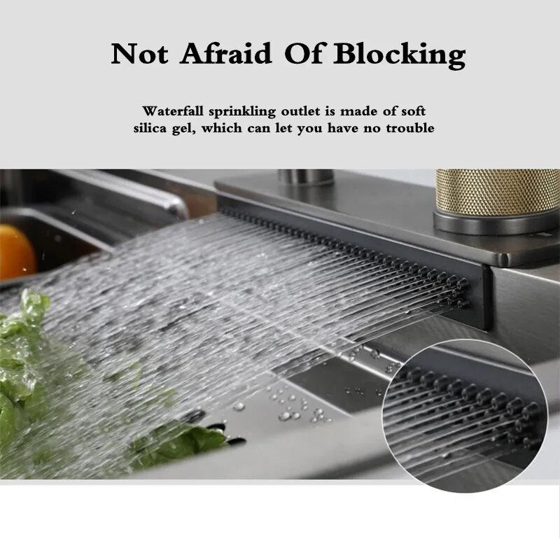 Stainless Steel Waterfall Kitchen Sink Pull Type Faucet Single Slot High Pressure Cup Washer Coffee Shop Wine Bar Sink