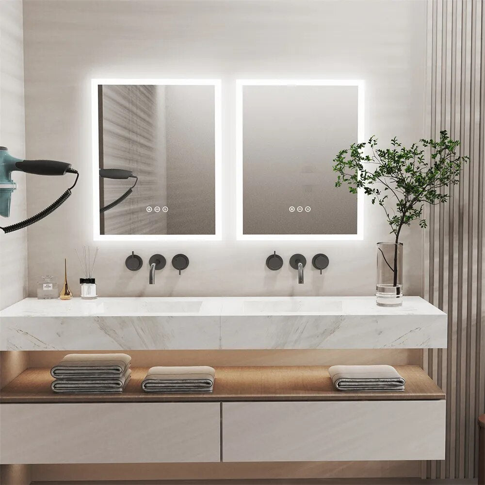 LUVODI Bathroom Mirror Wall Mounted Smart LED Backlit Touch Mirror Dimmable Defog Vanity Makeup Mirror