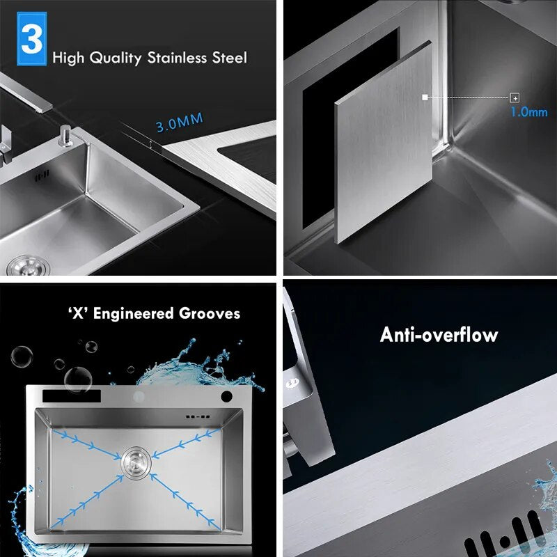 Stainless Steel Kitchen Sink Drop-in Topmount With Knife Holder 20 Gauge R10 Tight Radius Deep Single Big Bowl