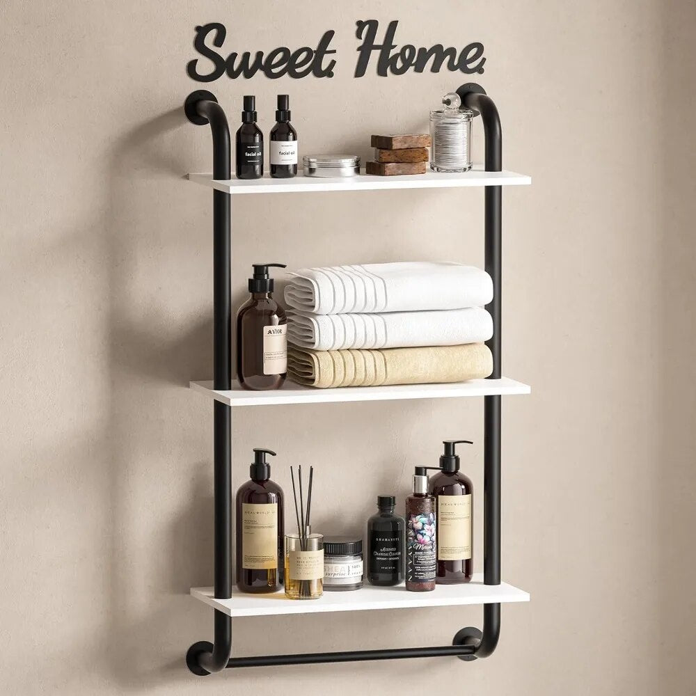 Bathroom Shelves Wall Mounted, Rustic Farmhouse Pipe Shelves, Wall Shelves Floating