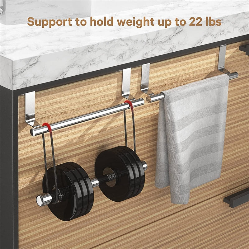 Towel Rack Over Door Towel Bar Hanging Holder Stainless Steel Bathroom Kitchen Cabinet Towel Rag Rack Shelf Hanger