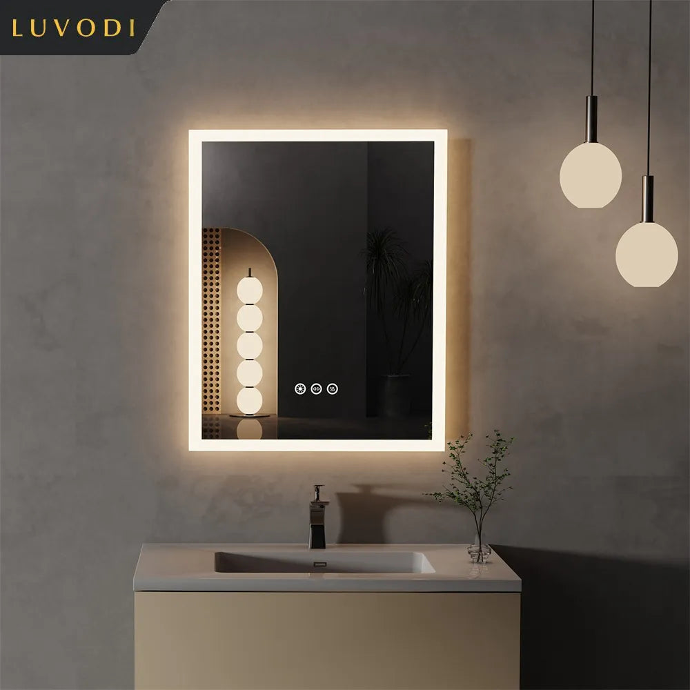 LUVODI Bathroom Mirror Wall Mounted Smart LED Backlit Touch Mirror Dimmable Defog Vanity Makeup Mirror