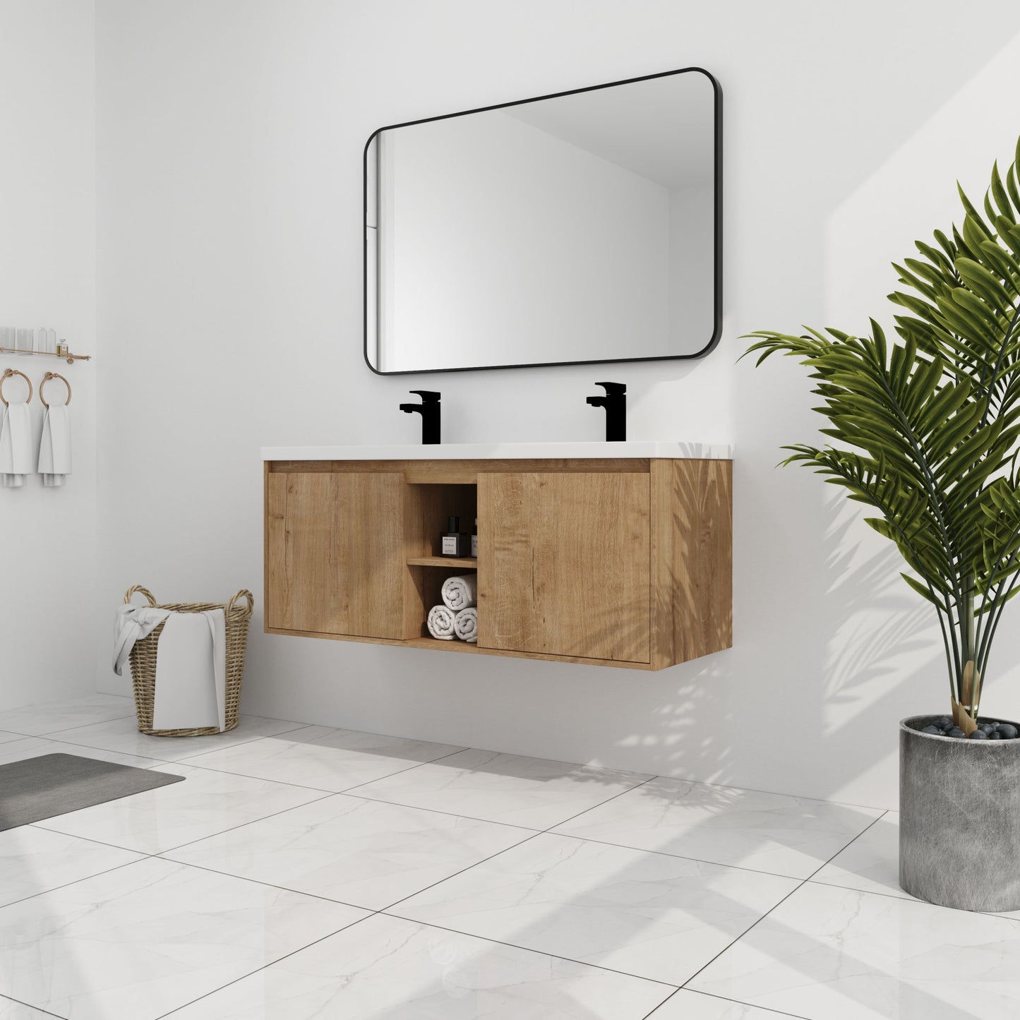 48" Wall Mounted Bathroom Vanity With Double Sink, Soft Closing Door Hinge (KD-Package)-BVB07248IMOX-GRB4840D