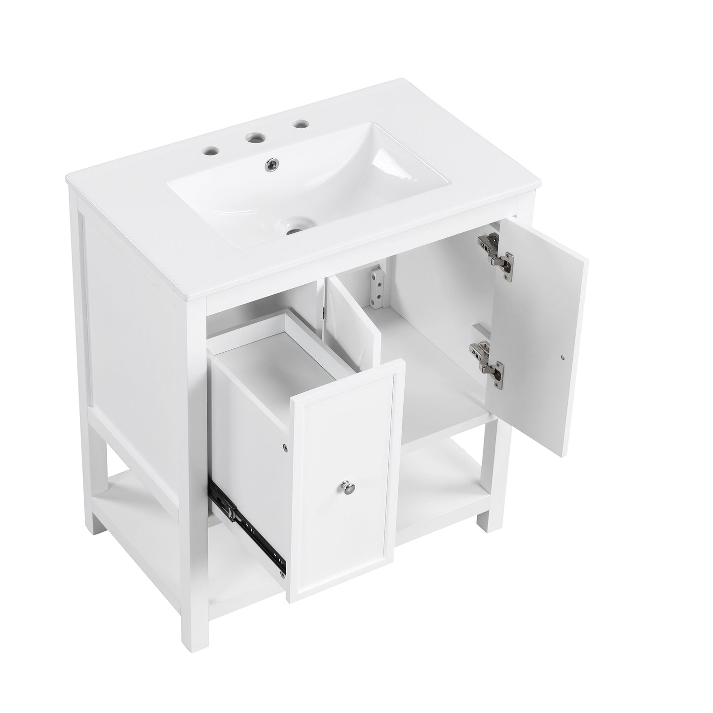 30" Bathroom Vanity with Sink Top, Bathroom Vanity Cabinet with Two Doors and One Drawer, MDF Boards, Solid Wood, One Package