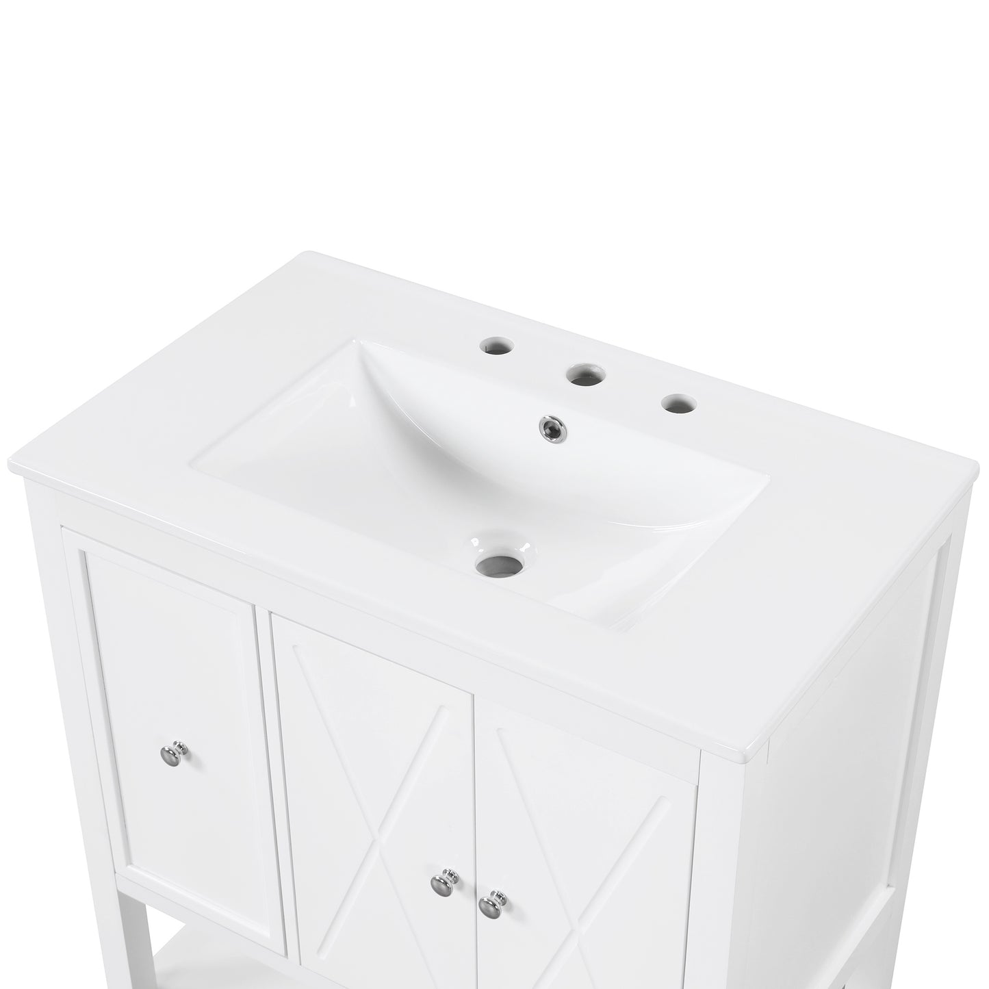 30" Bathroom Vanity with Sink Top, Bathroom Vanity Cabinet with Two Doors and One Drawer, MDF Boards, Solid Wood, One Package