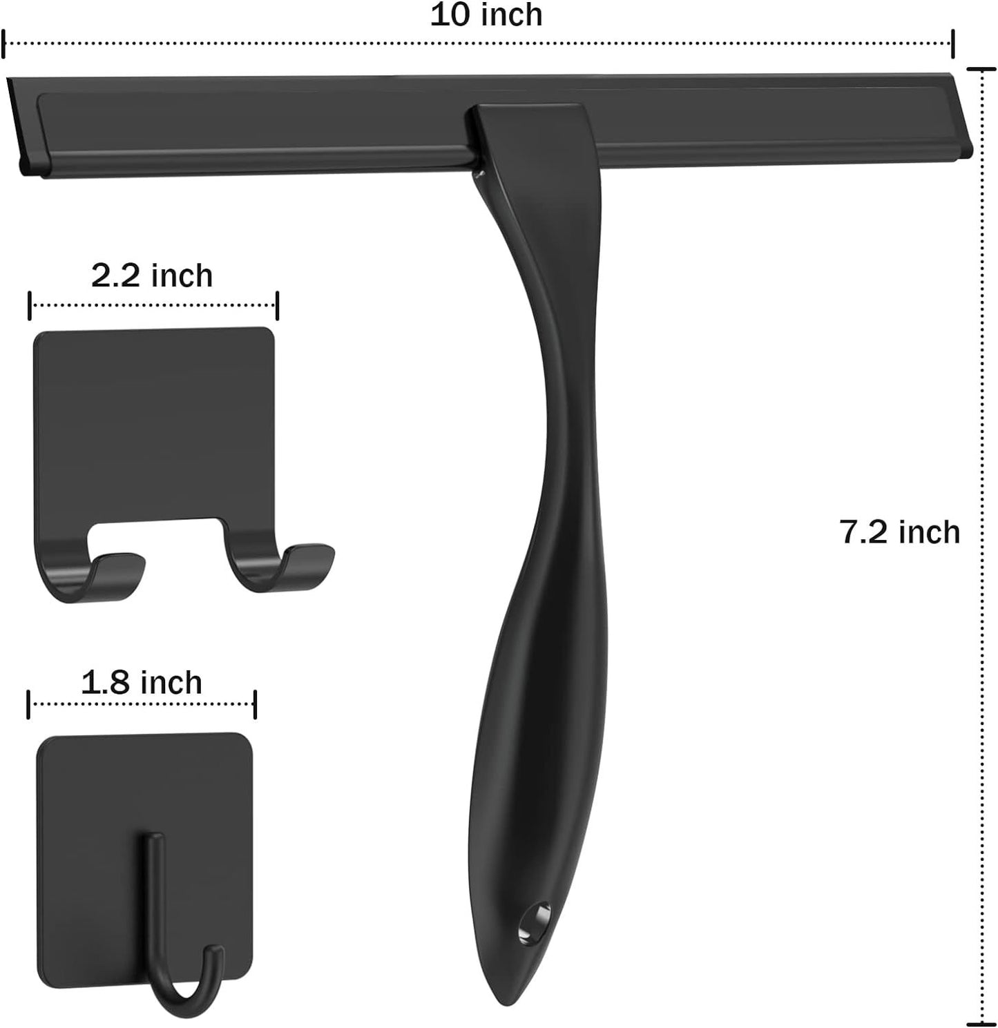 All-Purpose Stainless Steel Shower Squeegee for Shower Glass Door with 2 Adhesive Hooks