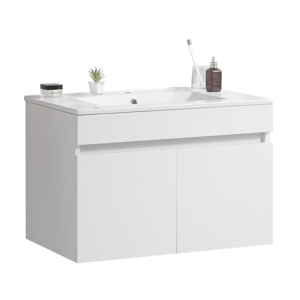 30 Inch Wall Mounted Bathroom Vanity with White Ceramic Basin,Two Soft Close Cabinet Doors, Solid Wood,Excluding faucets,White