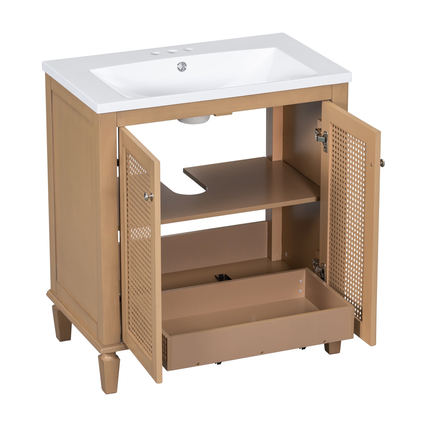 30 Inch Bathroom Vanity with Resin Sink, Freestangding Bathroom Vanity Set with Hidden Drawer, Storage Cabient for Bathroom, Solid Wood Frame Bathroon Cabinet